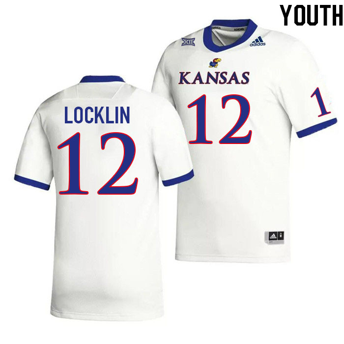 Youth #12 Torry Locklin Kansas Jayhawks College Football Jerseys Stitched Sale-White - Click Image to Close